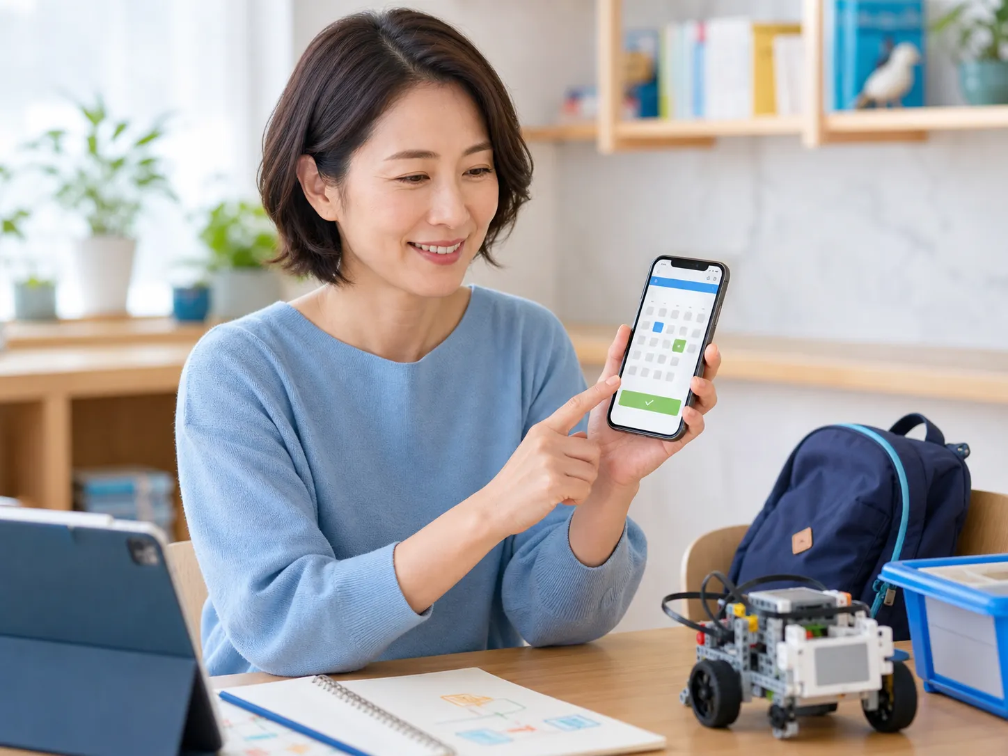 スマートフォンで柔軟に振替手続きをする保護者